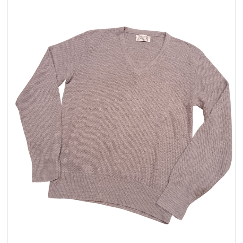 Christian Dior Men's Light Gray V-Neck Sweater Sz M Y2k Style